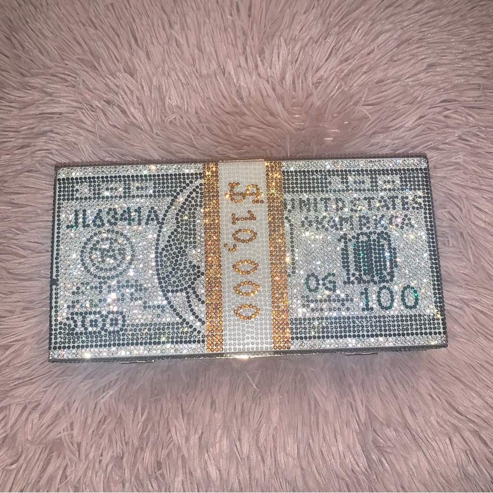Rhinestone Dollar Clutch Purse
